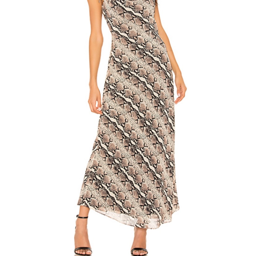 Worn once snake skin print, backless maxi